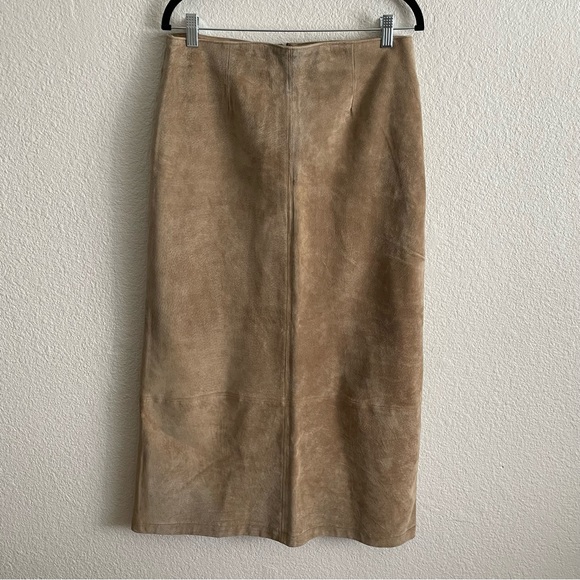 Eddie Bauer Vintage Suede Genuine Leather Tan Maxi Skirt Size 12 - Picture 1 of 15